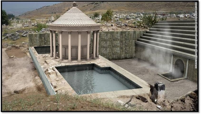 Artist’s 3D model of the temple and the entrance to the Plutonium-small