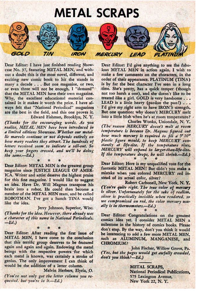 Showcase #39, July-August 1962 p27 letter column