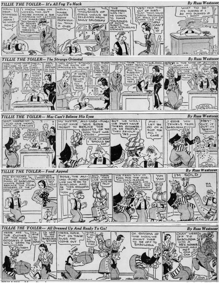 1933-10-31 -11-04 Akron Beacon Journal Tillie the Toiler robot cartoon