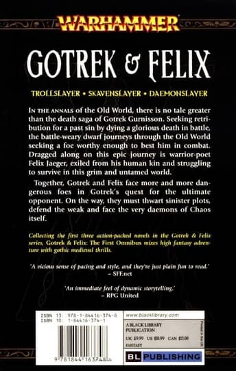 Gotrek and Felix Volume 1 first print-back-small