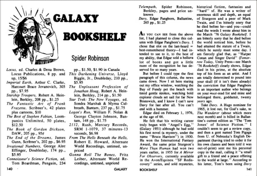 Spider Robinson Galaxy Bookshelf November 1976-small