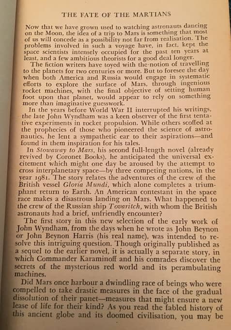 Sleepers of Mars Walter Gillings introduction page 1-small