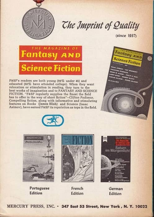 The Magazine of Fantasy and Science Fiction August 1972-back-small