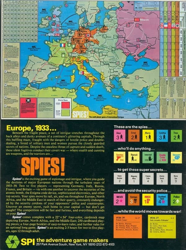 SPI board game Spies-back cover-small