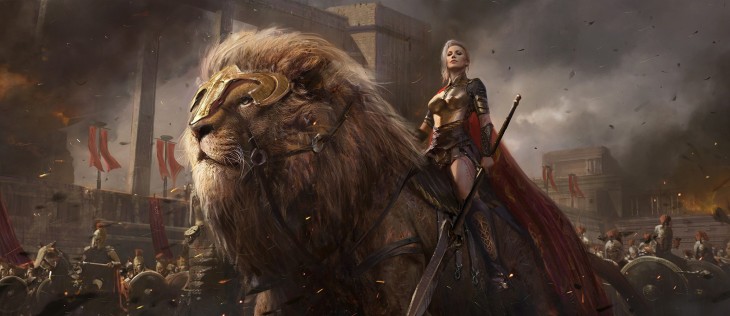 sean_shi_artstation_original_fantasy_art_girl_beautiful_warrior_lion_shuo_SHI_2077x900