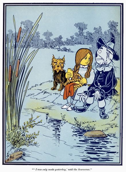 WIZARD OF OZ, 1900. Dorothy and the Scarecrow. Illustration by W.W. Denslow from the 1st edition, 1900, of L. Frank Baum's 'The Wonderful Wizard of Oz.'