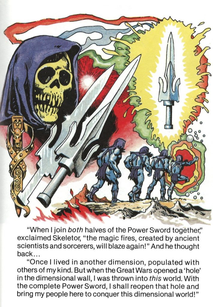 Panel showing Skeletor before the two halves of the Power Sword