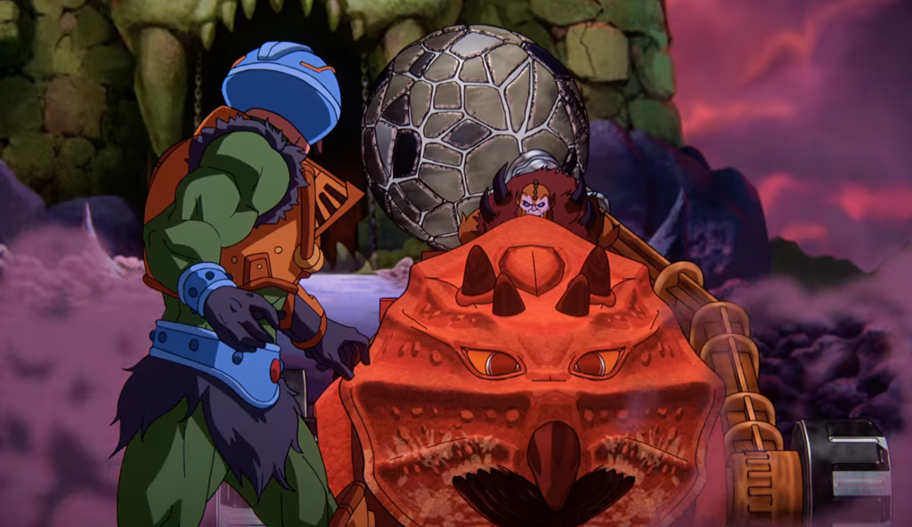 Screenshot of Man-at-Arms facing off with Beast Man
